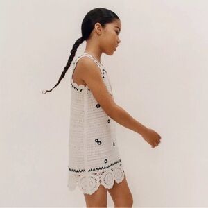 Zara White Crochet Tank Dress with Black Accents